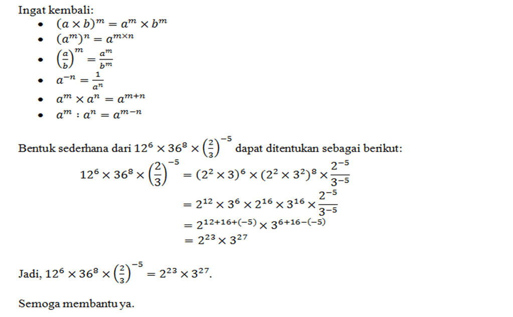 Bentuk sederhana dari (32^(1/2) . 64^(1/3))/ 16^(-3/8) adalah