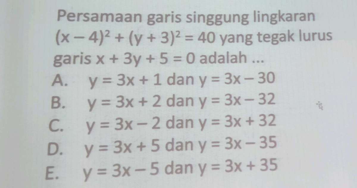 Persamaan Garis Singgung Grafik y=x²-4x+3 Sejajar y=2x+3