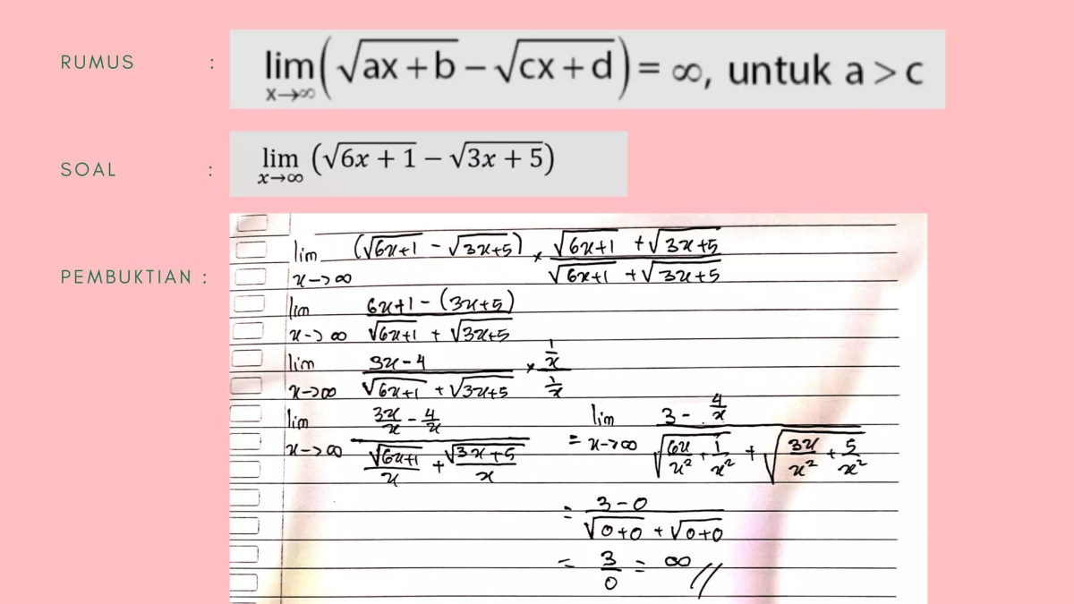 Menentukan nilai m, limit, a⁄r, dan menyederhanakan bentuk akar