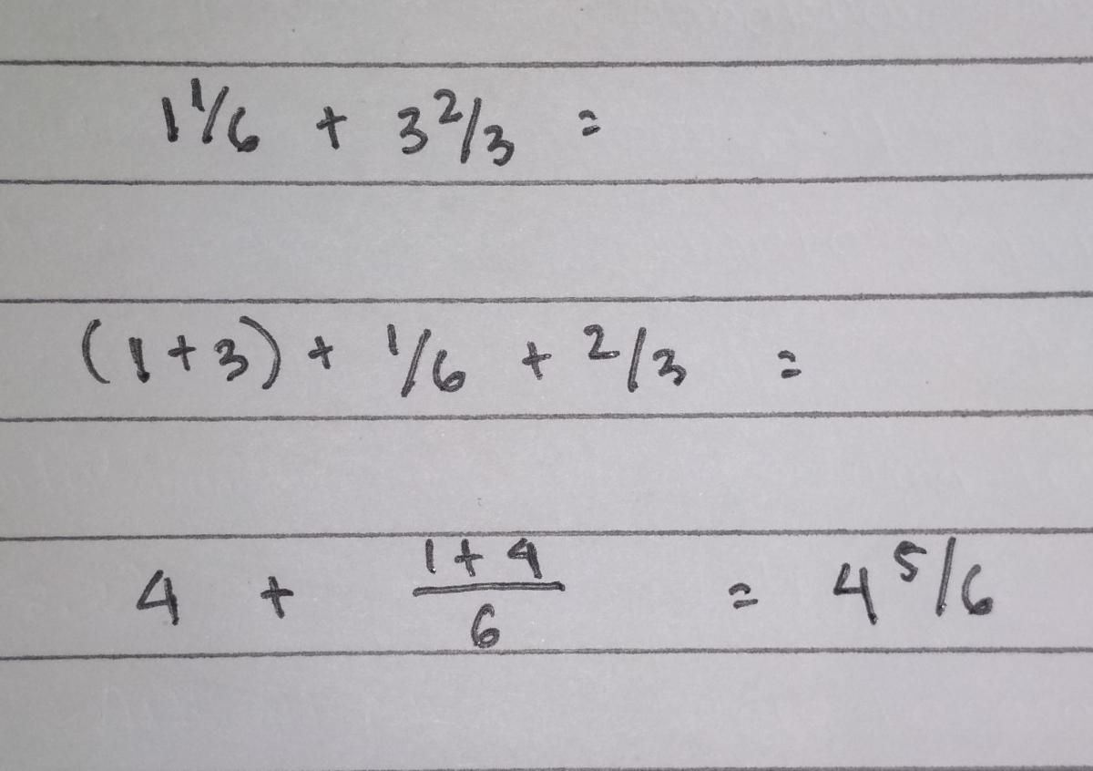Isian hasil 5/6 + 1 3/4 =