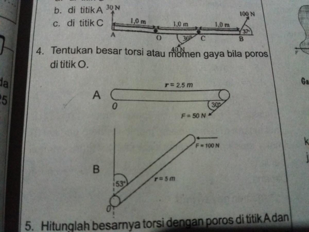 Tentukan momen gaya pada gambar jika poros di titik A