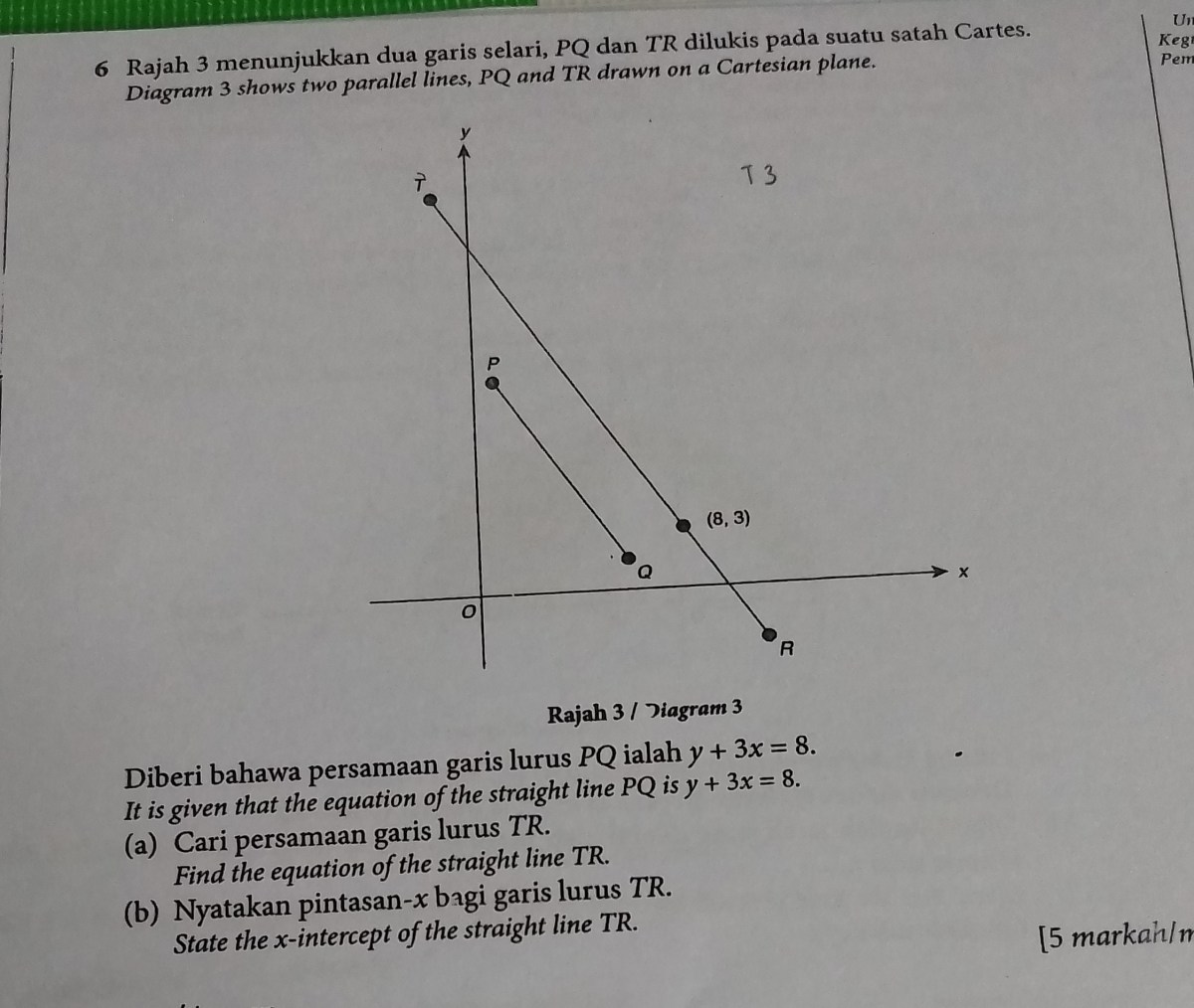 Menentukan nilai p agar P(3,-1), Q(-4,13), R(-2,p) satu garis