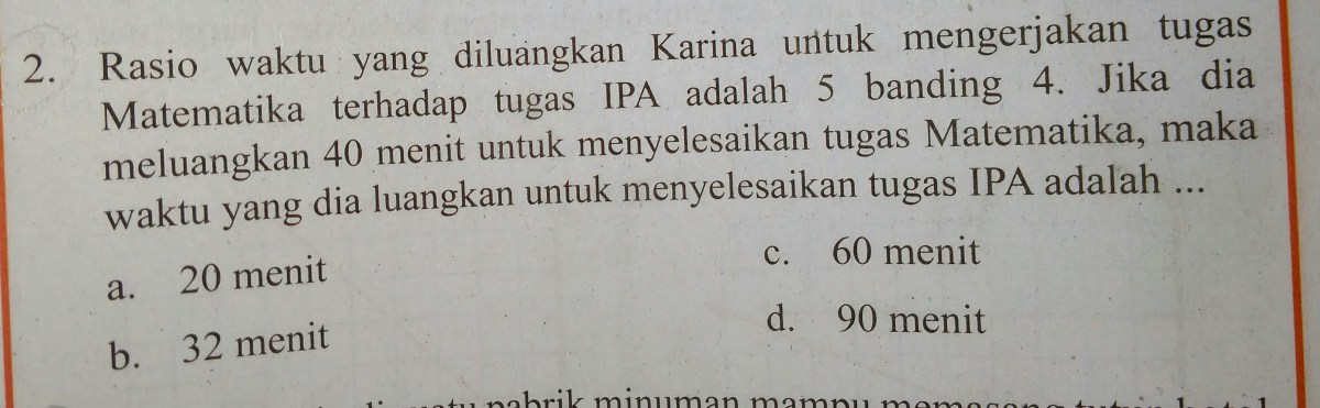 Waktu Penyelesaian Tugas IPA Karina Berdasarkan Rasio 4:3
