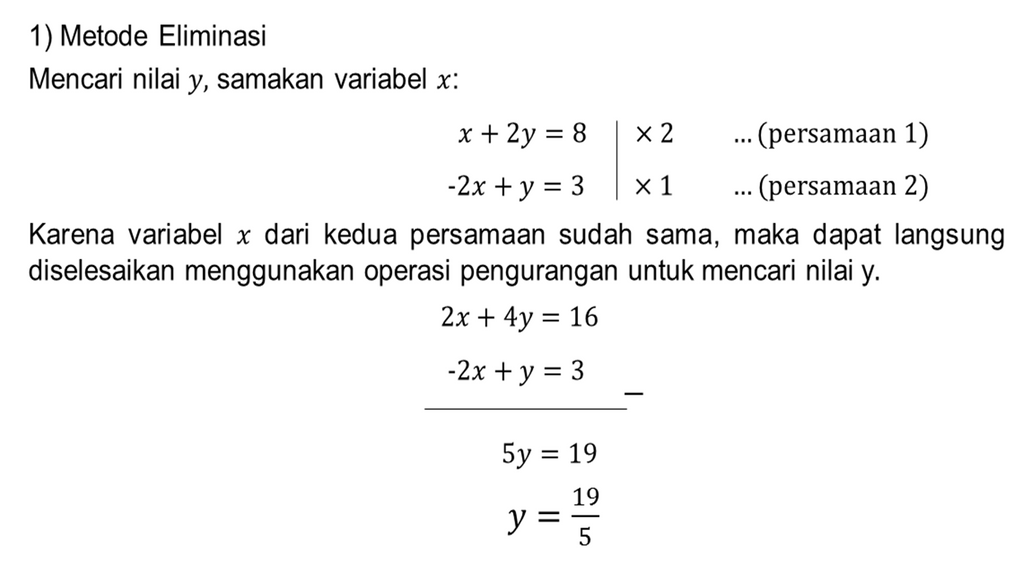 Dengan metode grafik, tentukan penyelesaian dari sistem persamaan berikut untuk x, y e R! x = 2 dan y = 4