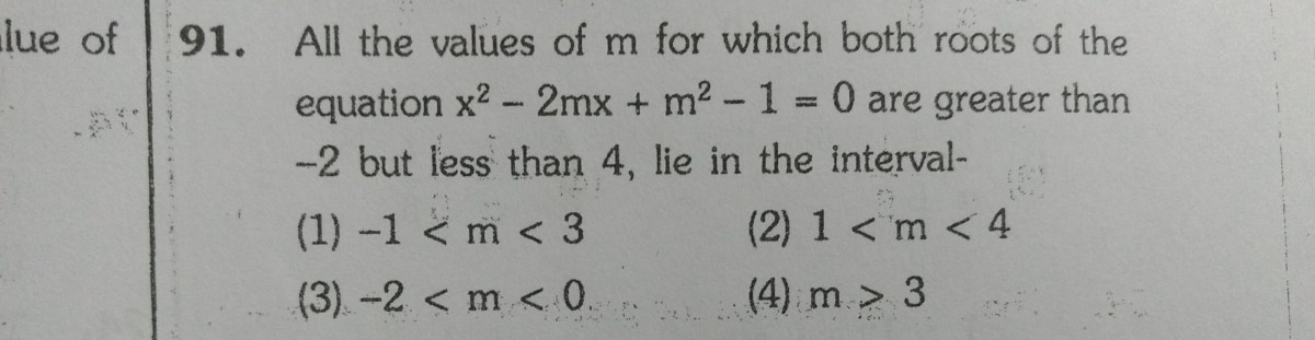 M values giving negative roots for (m‑2)x² + 2mx + (m‑1)=0