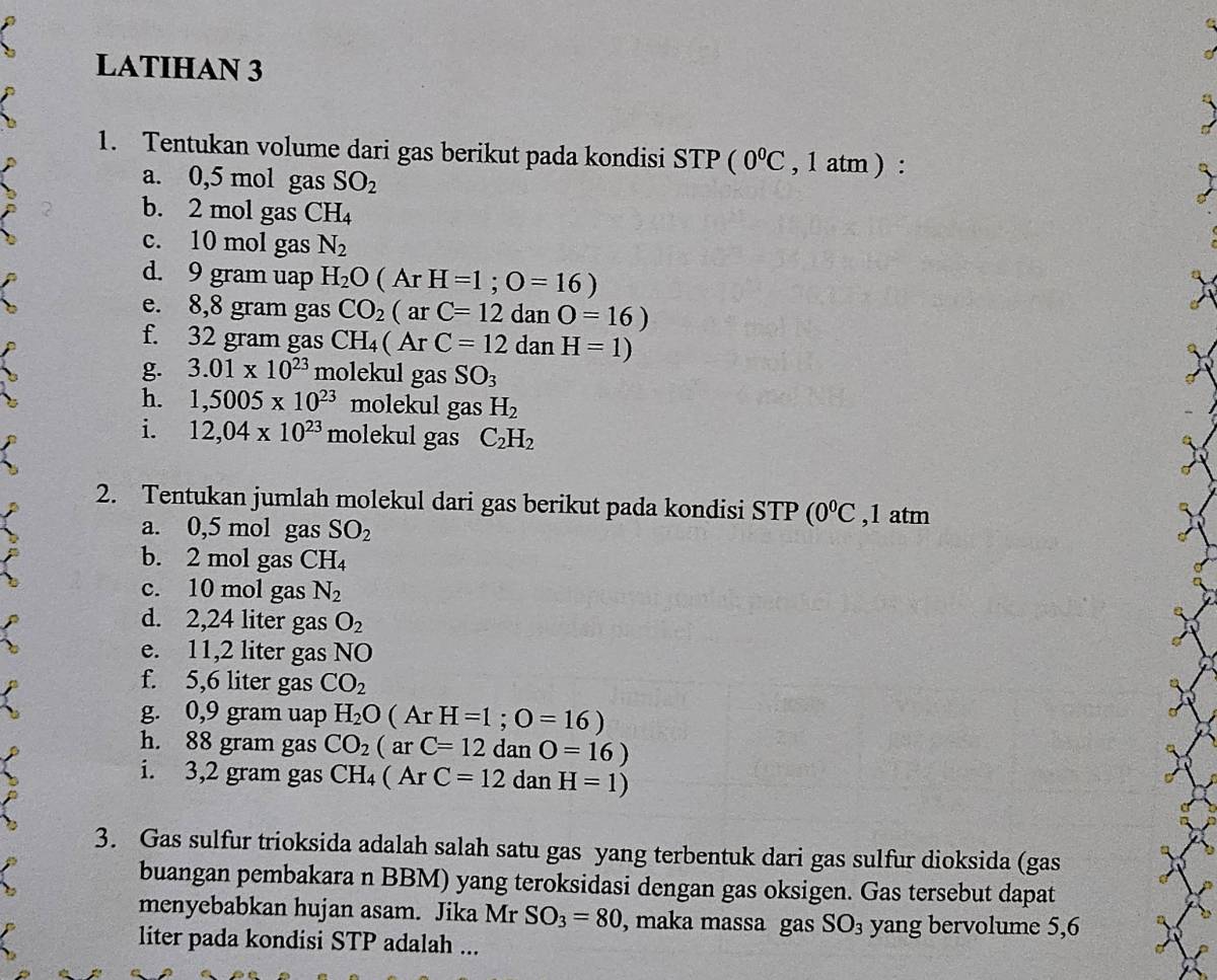 Volume 3 mol O₂ pada keadaan standar