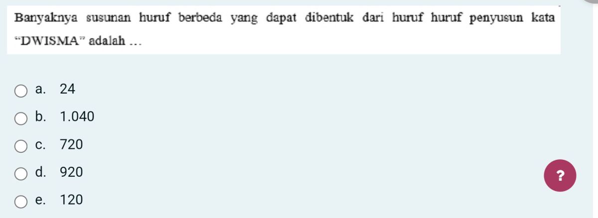 Urutan Kata SENSUS di Antara 120 Kombinasi Huruf ENSSSU