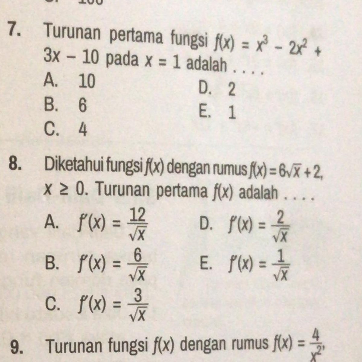 Turunan Pertama f(x)=3x³+2x²-½x+7