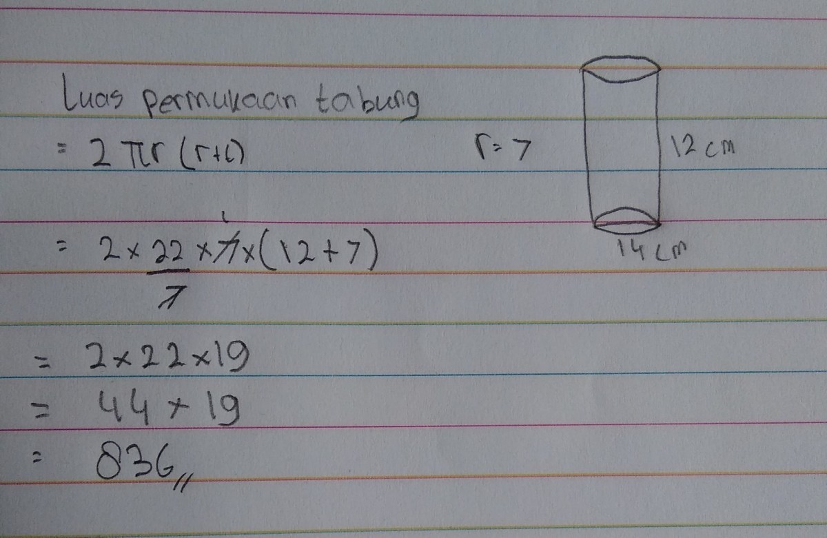 Luas Permukaan Benda Hasil Potongan Tabung 3 Bagian Sama Besar