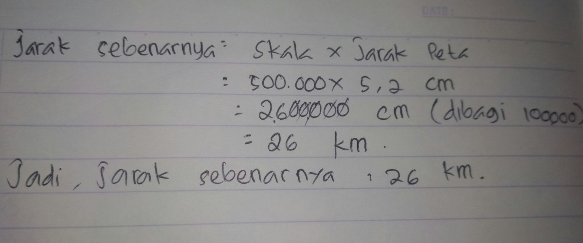 Menentukan skala peta A dari jarak pada peta A dan B