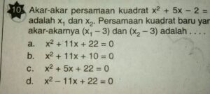 Persamaan kuadrat x^2 + px + q = 0 mempunyai akar-akar x1 dan x2 dengan x1 - x2 = -1. Jika x1 + 1 dan x2 juga akar-akar persamaan kuadrat x^2 + (p - 1