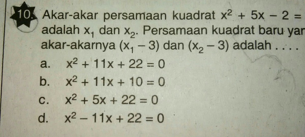 Tentukan persamaan kuadrat yang akar-akarnya: (5 - akar(3)) dan (5 + akar(3))