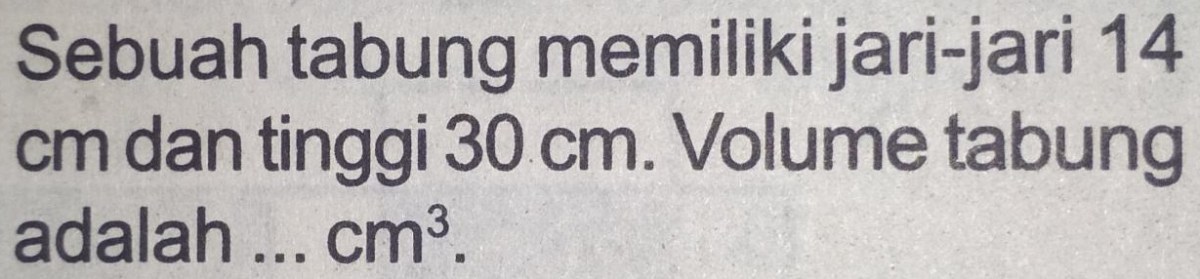 Volume air dalam tangki tabung jari‑jari 60 cm tinggi 1,4 m