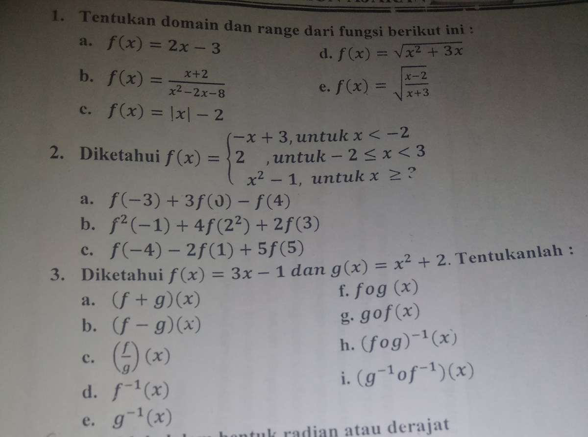 Domain dan Range (f∘g)(x) serta (g∘f)(x)