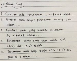 Gradien dari garis dengan persamaan 2y=3x-5 adalah