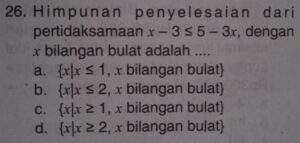 Himpunan penyelesaian 3(3-2x)+(2+2x)=½(2+2x)