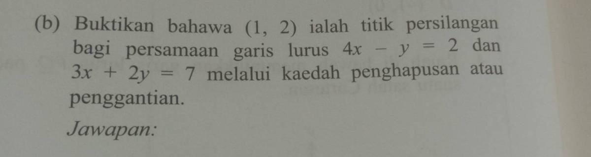 Persamaan Garis Tegak Lurus 4x+2y-1=0 Lewat Titik Potong x+y=2 dan x-2y=5