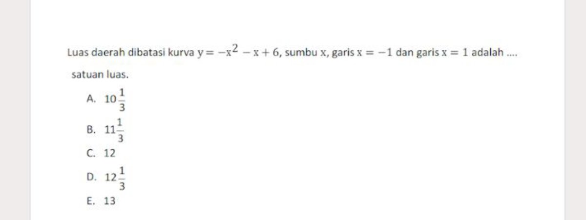 Luas daerah dibatasi y=4−x², y=0, x=−2, x=1