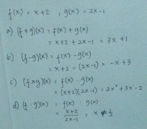 Hitung nilai (f∘g)(4) untuk f(x)=2x+3 dan g(x)=x-6