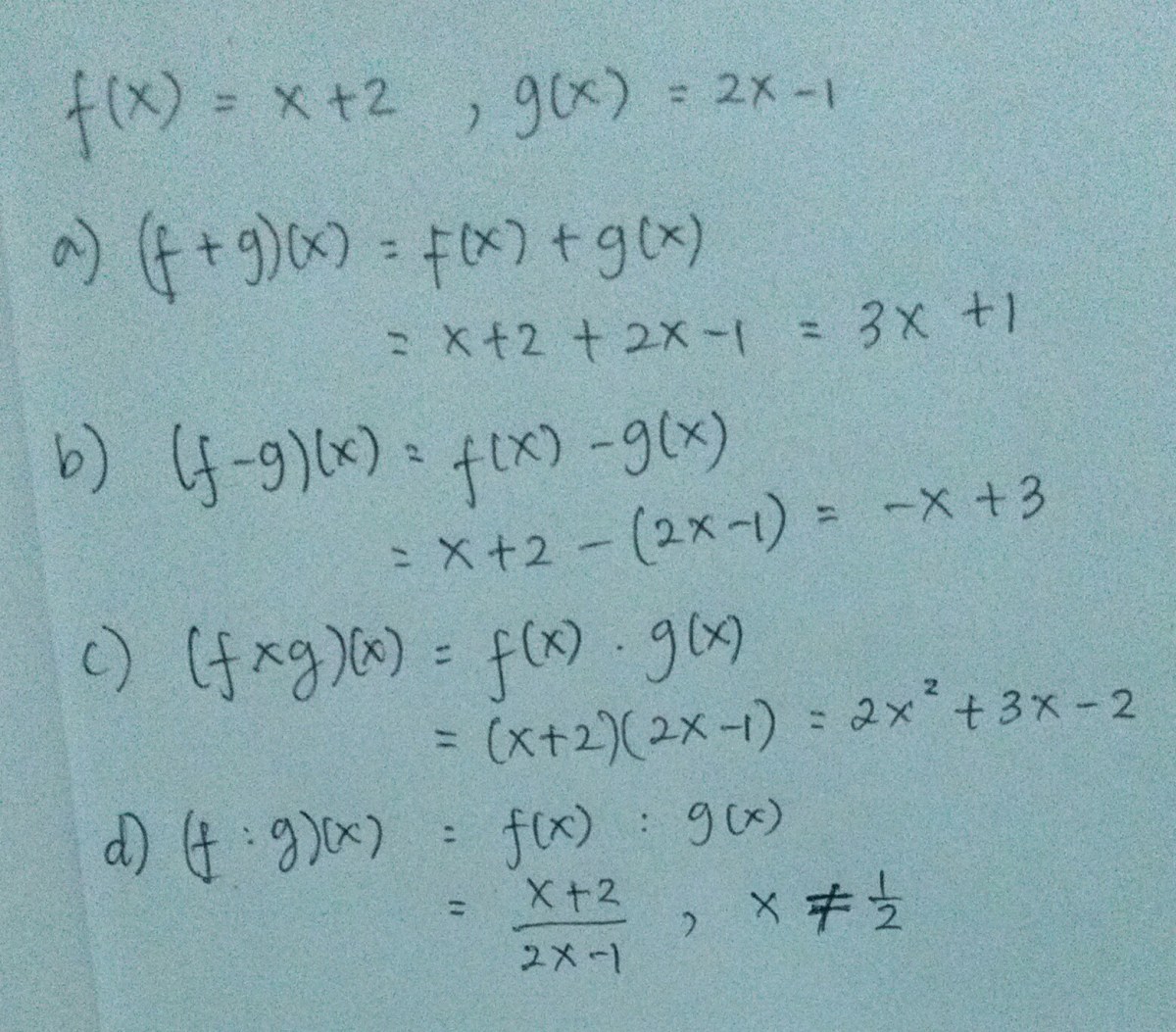 Hitung nilai (f∘g)(4) untuk f(x)=2x+3 dan g(x)=x-6
