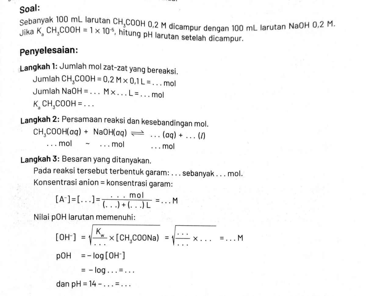 PH Campuran 29 mL 0.1 M CH₃COOH dengan 8 mL 0.05 M NaOH