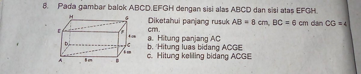 Hitung Panjang Diagonal AC dan AG pada Balok ABCD‑EFGH