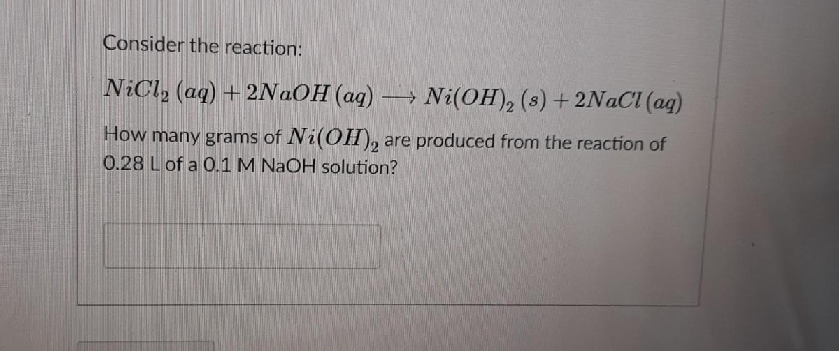 Maksimum Ni(OH)₂ dari pencampuran 25,9 g NiCl₂ dan 10 g NaOH