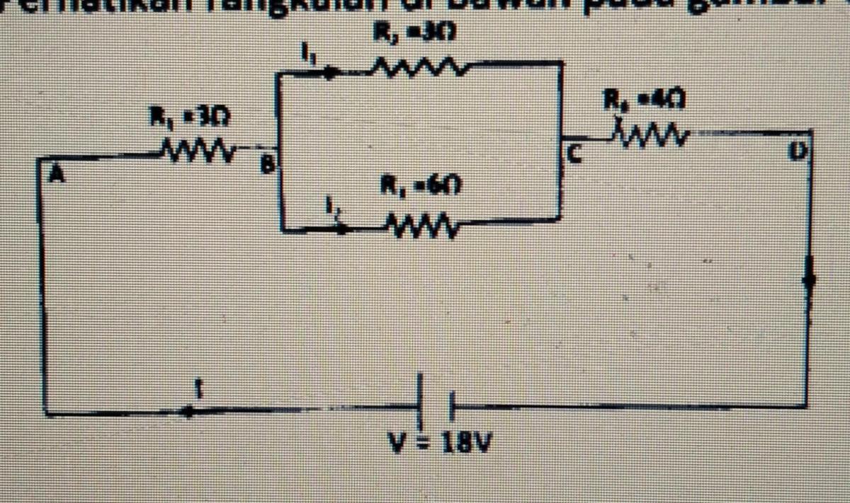 Tentukan hambatan pengganti, arus total, arus I1 & I2, serta Vab