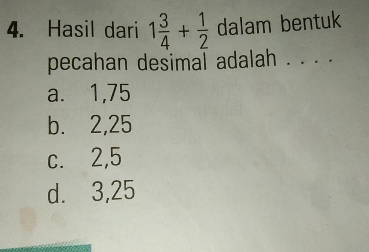 Hasil 1/4 ditambah 1/4