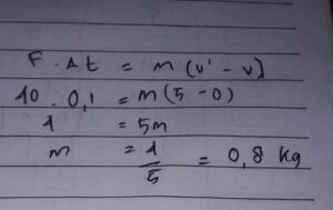 Waktu Kontak Kaki dengan Bola 1 kg Ditendang 50 N hingga 40 m/s