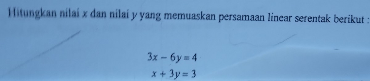 Nilai y untuk x=4/3 pada persamaan 6x+y=15