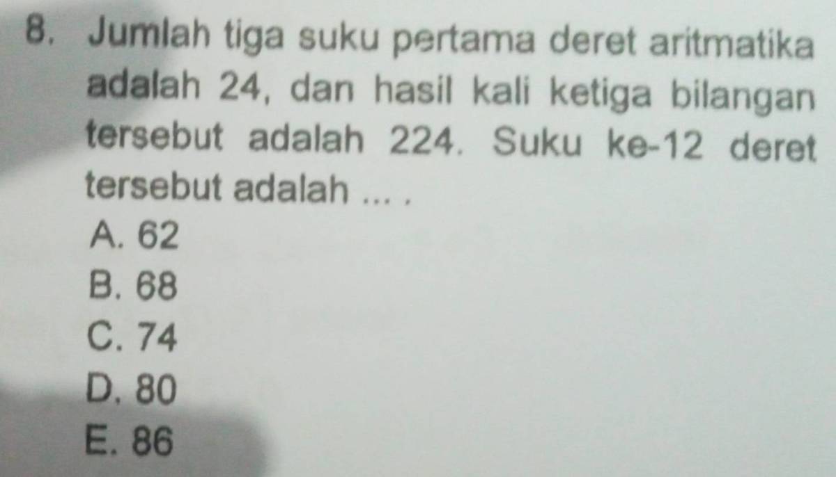 Jumlah 12 Suku Pertama Deret Aritmatika Diketahui