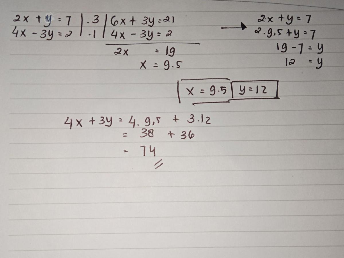 Nilai 2p − 7q dari Sistem Persamaan y=3x−1 dan 3x+4y=11