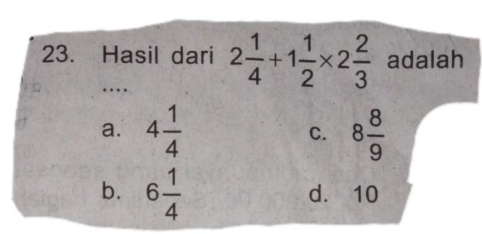 Hasil dari (2/3 + 1/4)/(2/3 - 1/4) adalah
