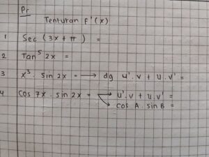 Tentukan diferensial orde 1: f(x)=x³+5x² sin(x²+x)