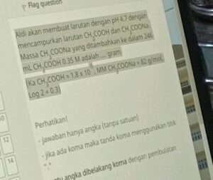 Mol CH3COONa untuk menggandakan pH larutan CH3COOH 0,1 M