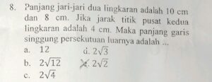 Selisih jari‑jari dua lingkaran dari singgung 24 cm, jarak pusat 26 cm