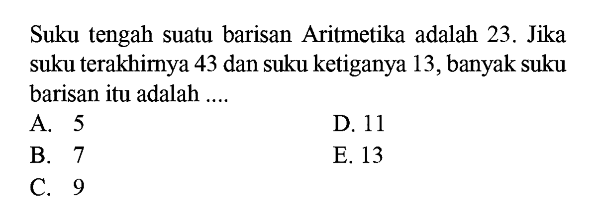 Jumlah 15 Suku Pertama Barisan Aritmetika (suku‑6=25, suku‑11=45)