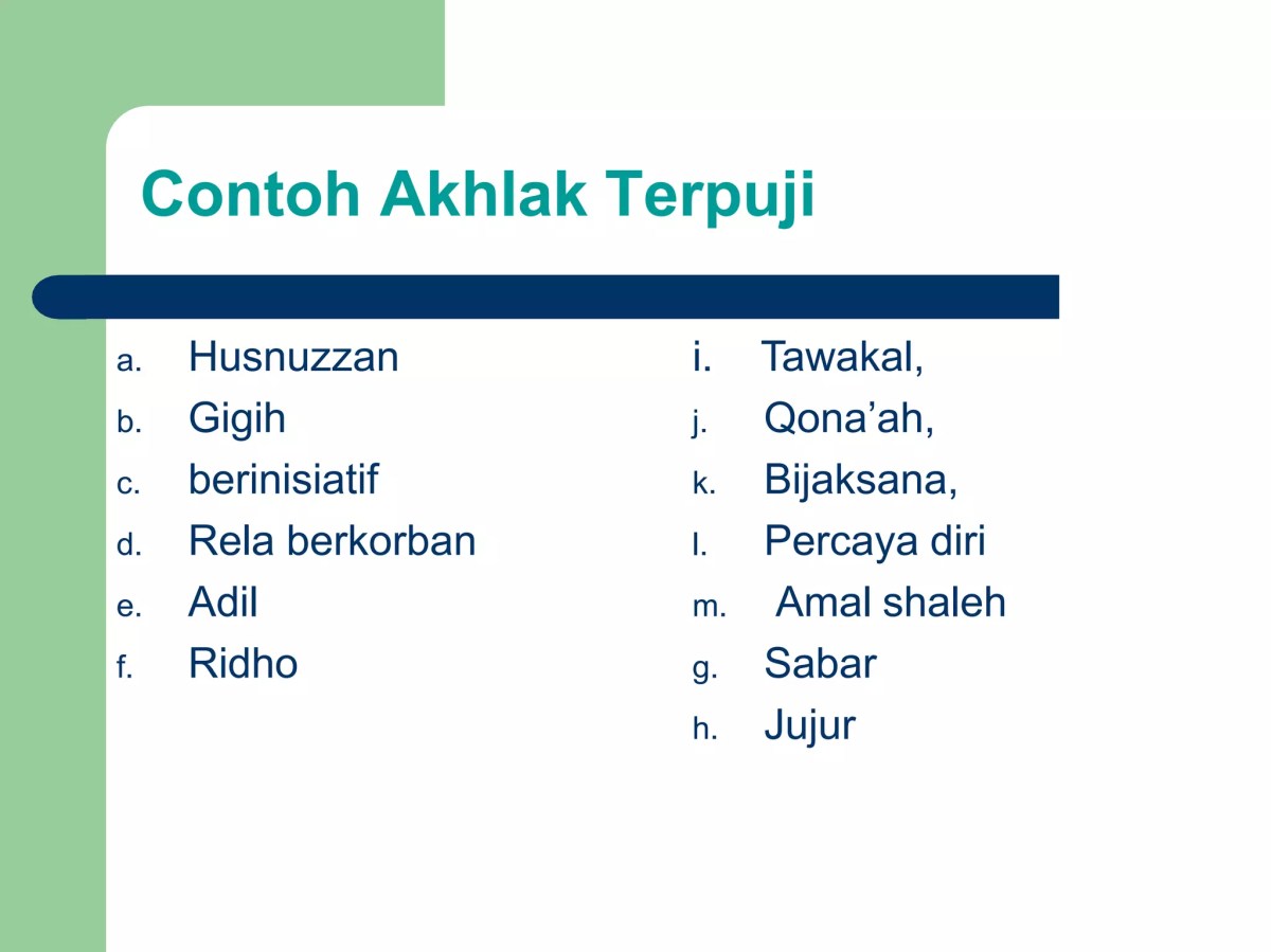 5 Contoh Akhlak Terpuji dan 5 Contoh Akhlak Tercela