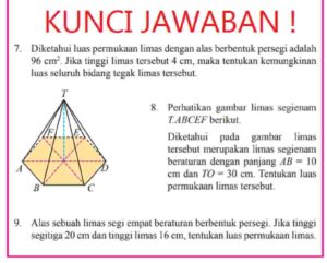 Limas ABCD alas persegi, keliling 56 cm, tinggi 24 cm, luas permukaan
