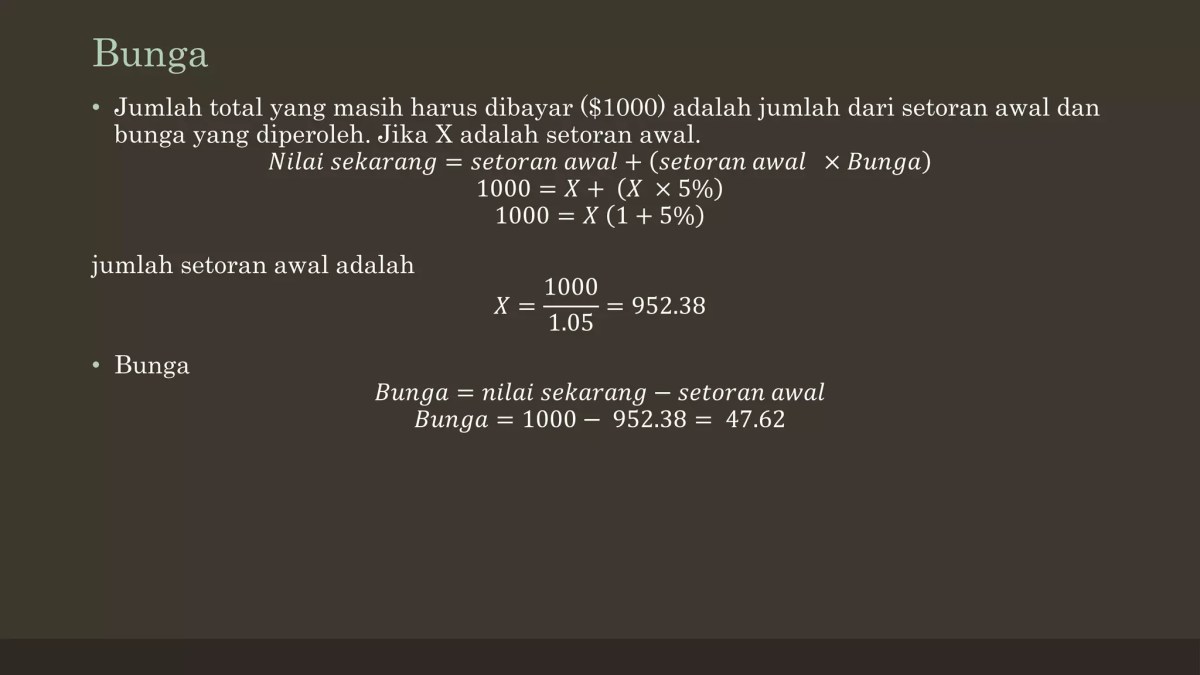 Tentukan Tingkat Bunga Investasi I=500-800i, I=180