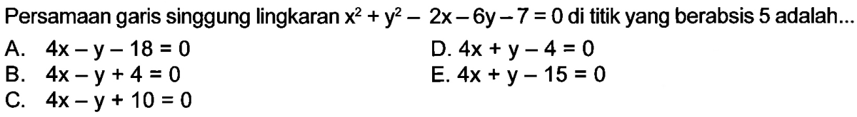 Garis Singgung Kurva y=-2x^2+6x+7 Tegak Lurus x-2y+13=0