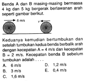 Waktu Tabrakan Benda A dan B dengan Kecepatan 5 dan 4 m/s