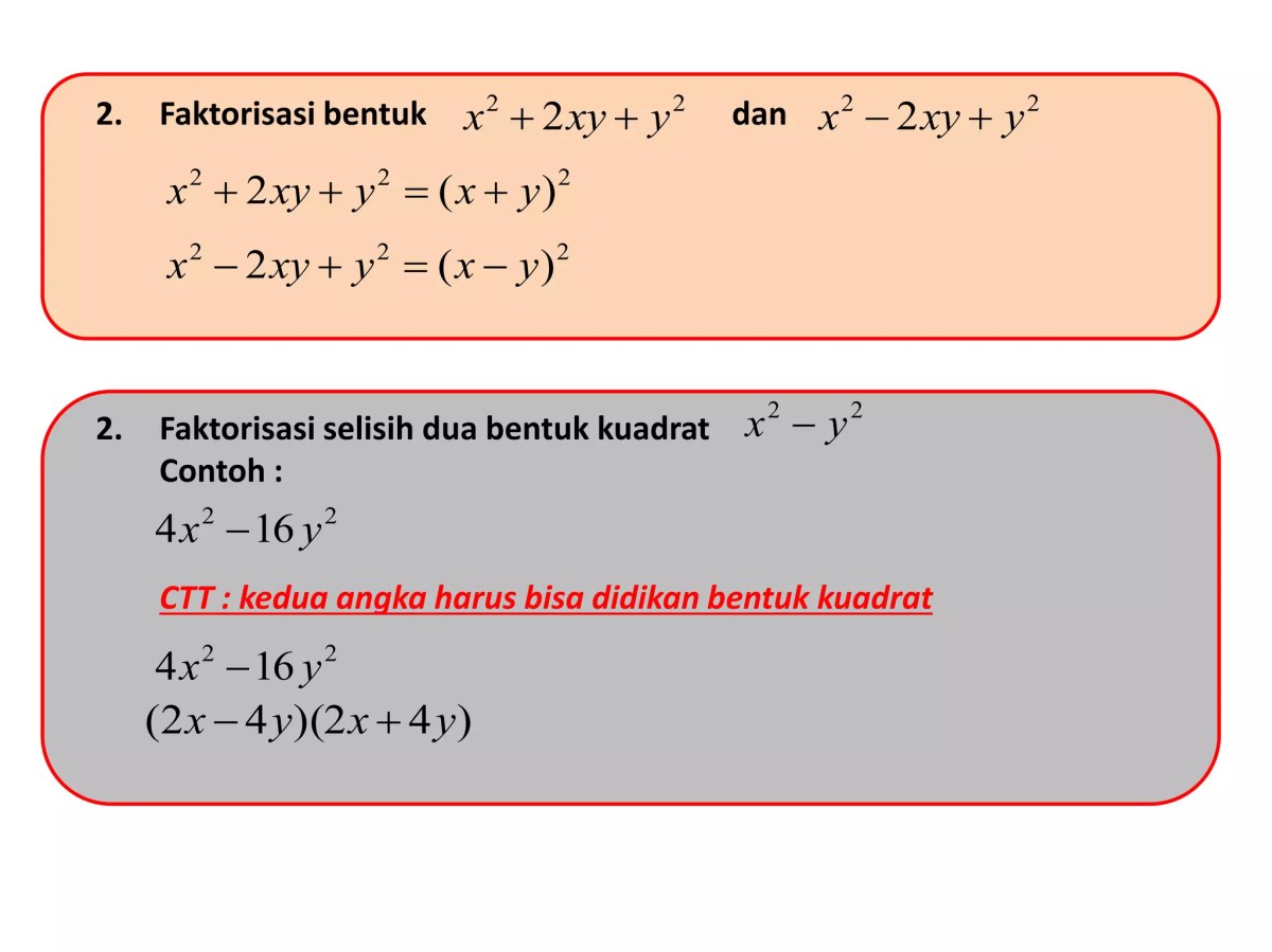 Faktorkanlah bentuk-bentuk aljabar berikut. a. 4x^2 + 12x + 9 b. 9x^2 - 6x + 1