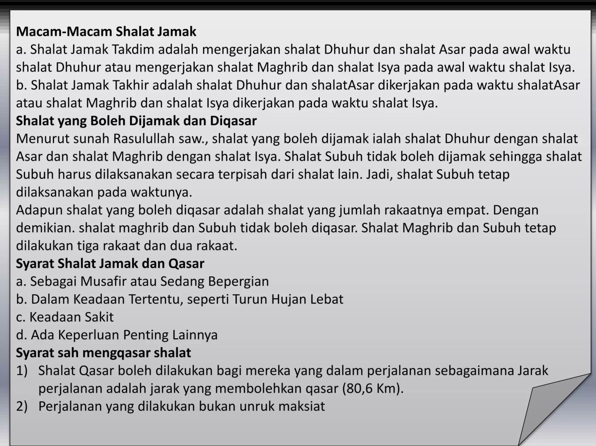 Pengertian Shalat Jamak bagi Orang yang Bepergian Jauh