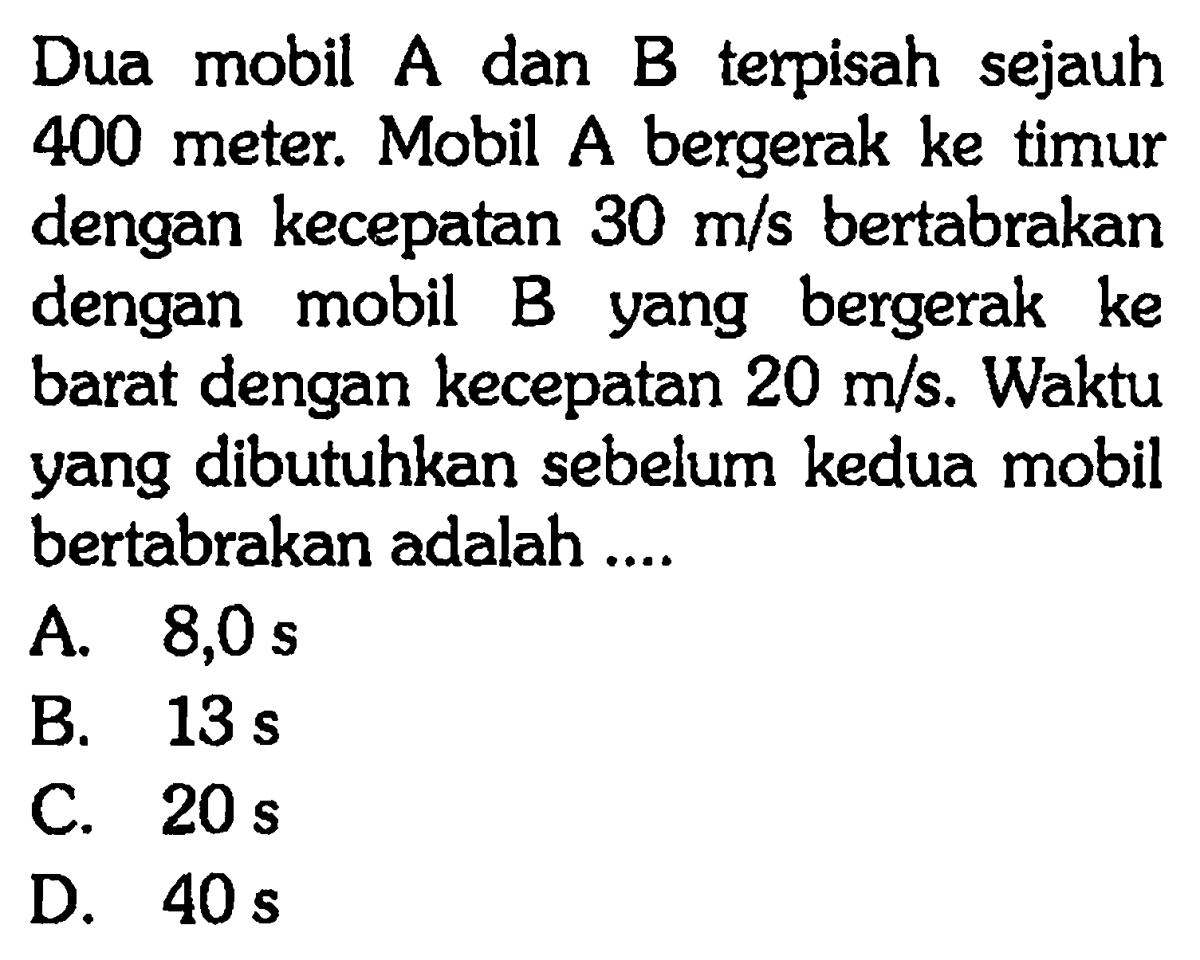 Selisih Waktu Kedatangan Mobil D dan C ke Pos B