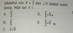 Nilai tan x bila cos x = a dan x sudut lancip