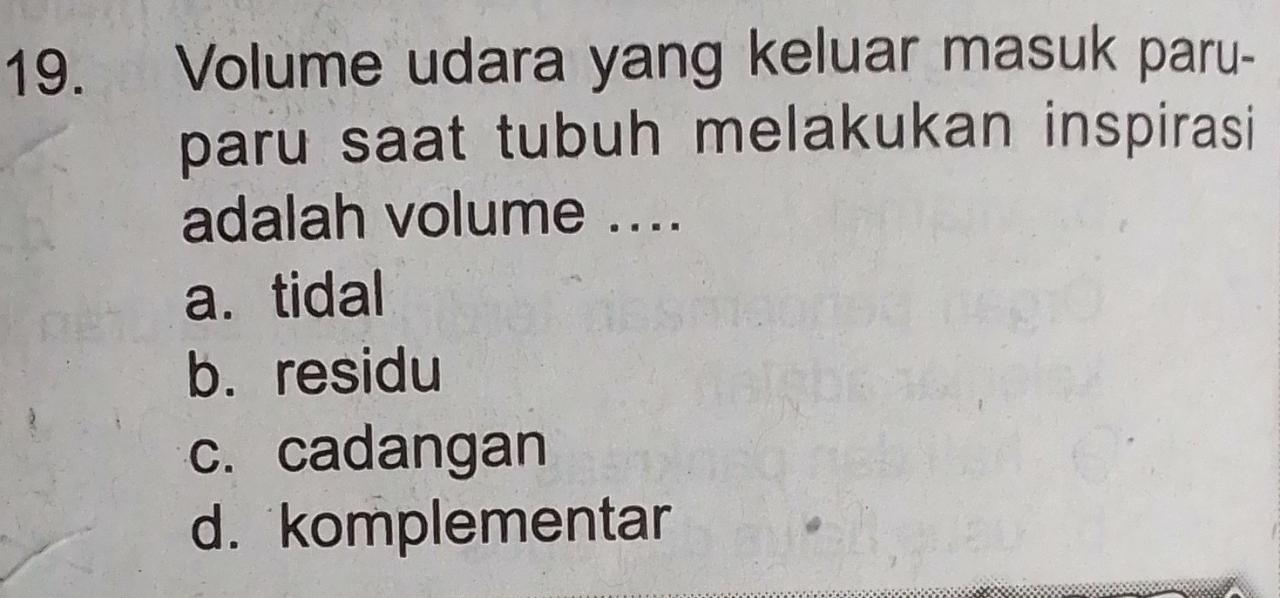 Volume udara yang masuk dan keluar saat napas biasa