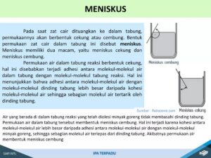 Bentuk permukaan zat cair dalam tabung reaksi yang membasahi dinding