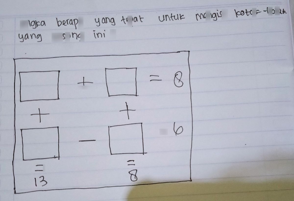Tentukan bilangan yang tepat untuk mengisi tempat yang kosong pada gambar berikut ini! 19 2 4 4 7 30 5 3 8 7 ? 7 8 5 10